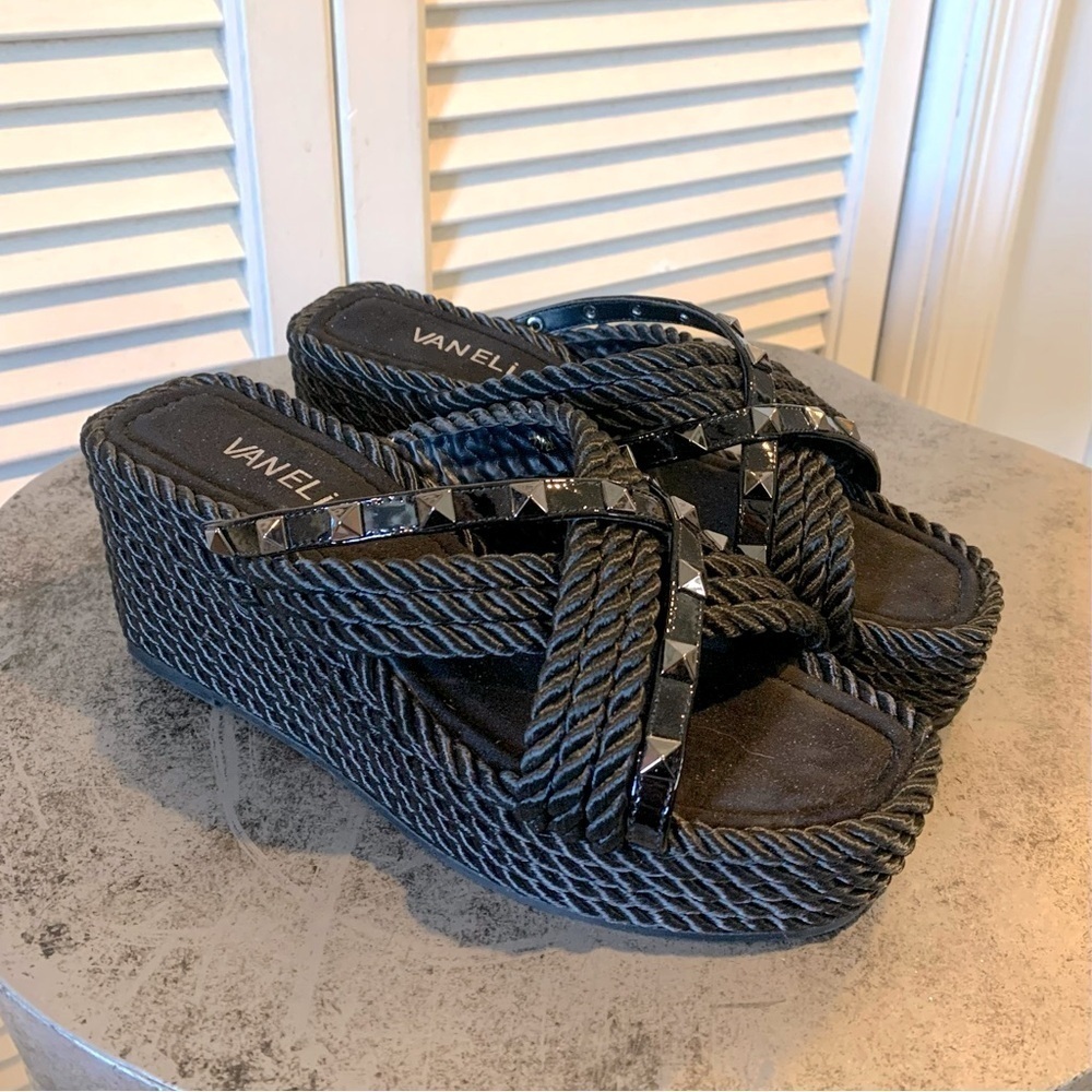 Vaneli Black Woven Women's Platform Sandals Women’s 7.5 - Picture 2 of 8
